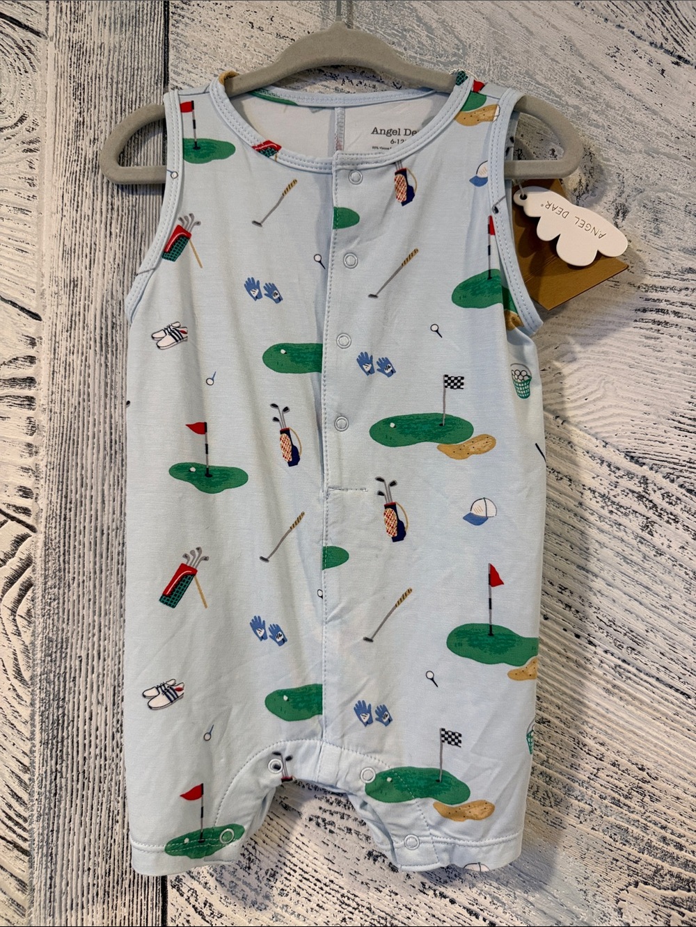 Angel Dear Light Blue Sleeveless Golf-Print One-Piece